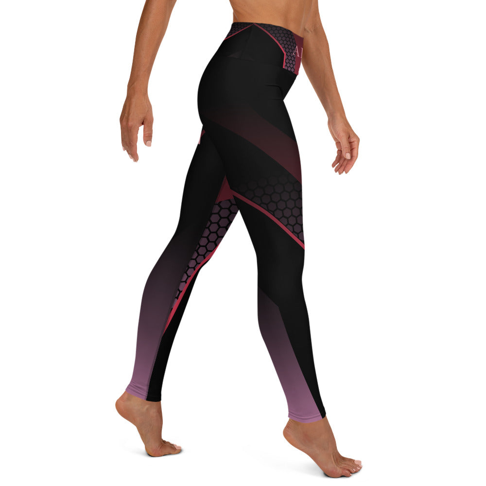 Pink and Black April F/B Waistband Logo Women's Yoga Leggings With Double AA Logo