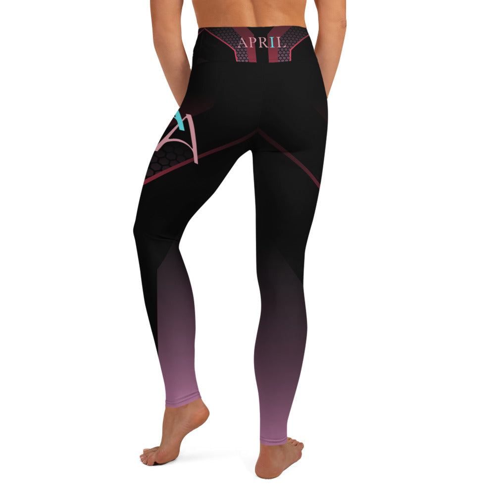 Pink and Black April F/B Waistband Logo Women's Yoga Leggings With Double AA Logo